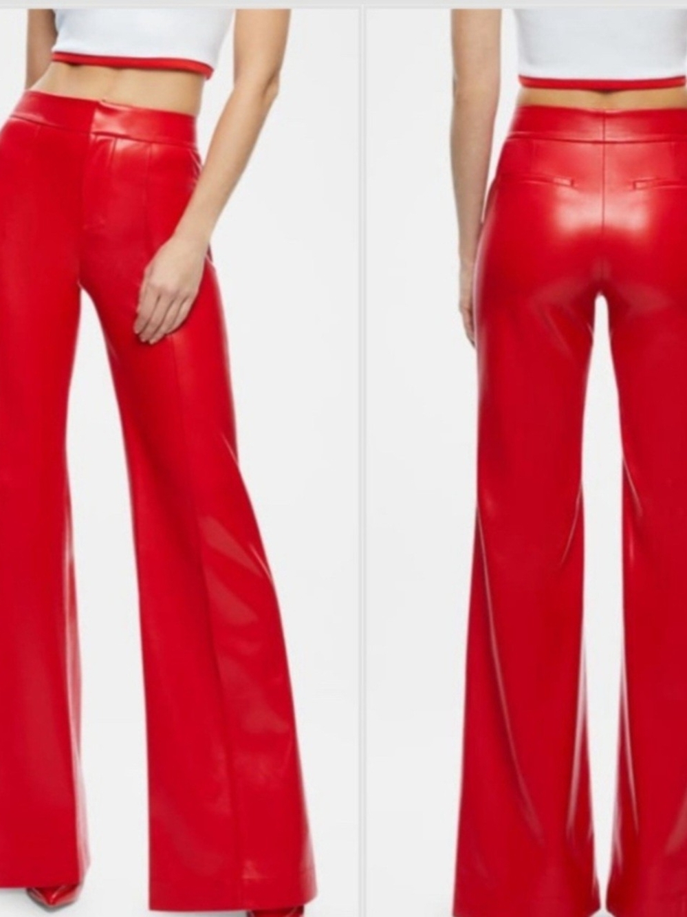 NWT Alice + Olivia Dylan High-Rise Vegan Leather Wide-Leg Pants - Bright Ruby 12